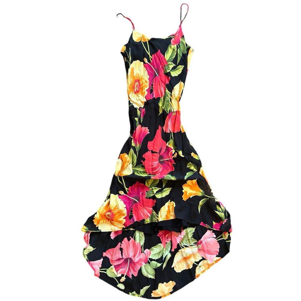 Vintage floral slip spaghetti strap maxi dress 90’s